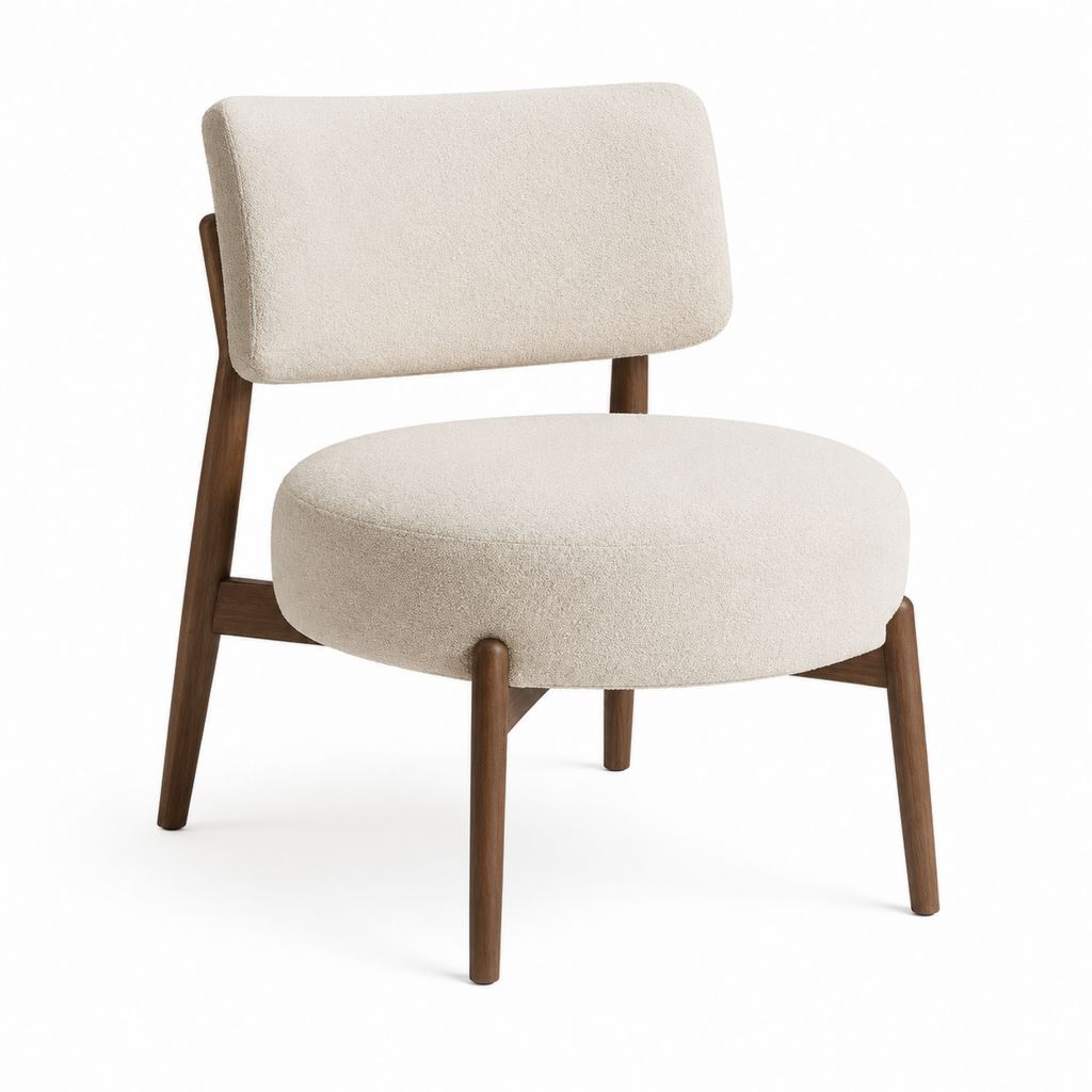 Chaise de salle à manger beige en polyester bouclette avec structure en hêtre massif 61 x 59 x 78 cm