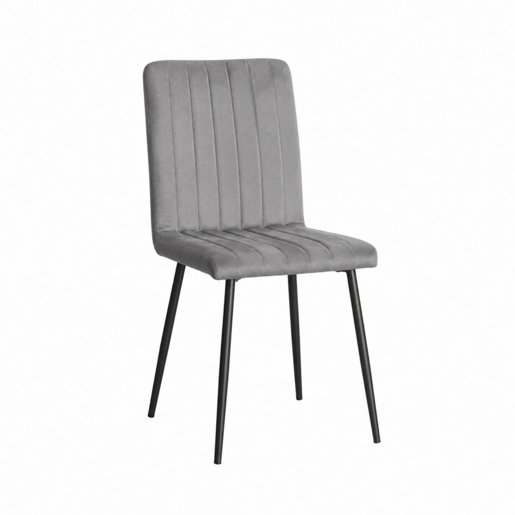 Chaise de salle à manger grise en velours polyester à dossier rectangulaire 45 x 55 x 86 cm