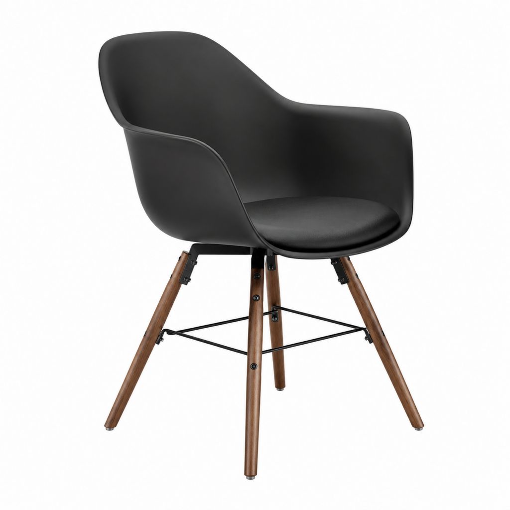 Chaise de salle à manger avec accoudoirs noire en polypropylène et PU 56 x 54 x 81 cm