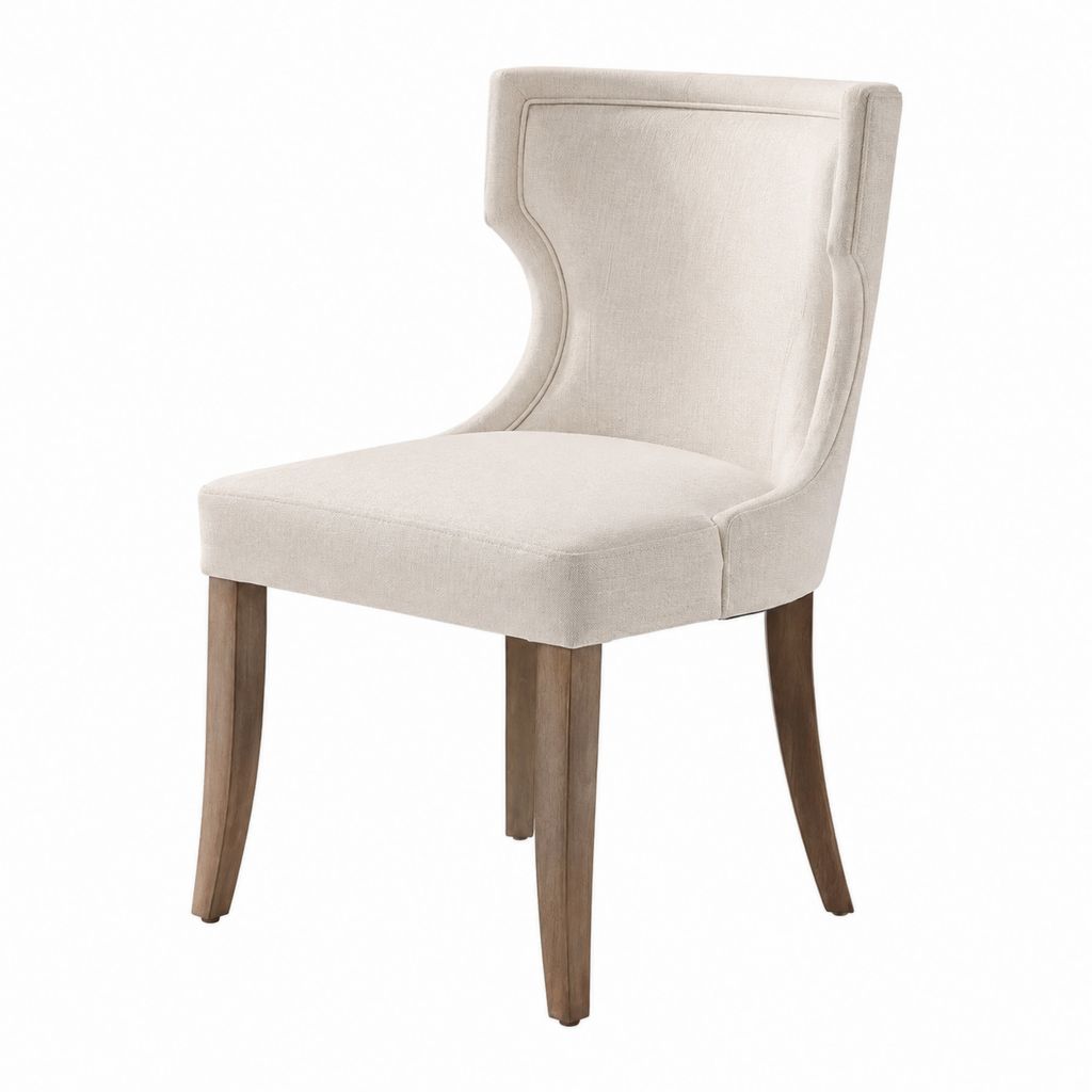 Chaise de salle à manger beige en polyester avec pieds en hévéa massif dossier haut incurvé 50 x 63 x 101 cm