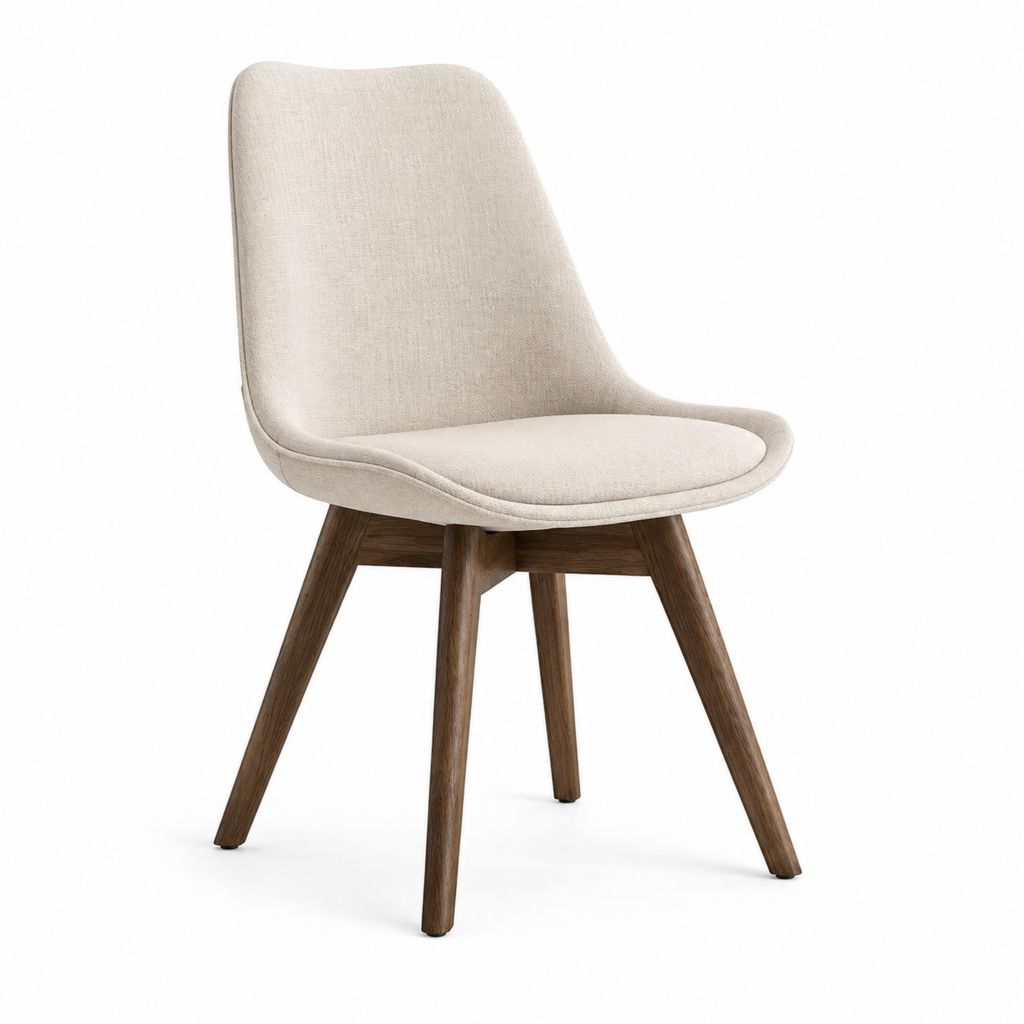 Chaise de salle à manger beige en polyester avec pieds en bois massif 48 x 56 x 83 cm