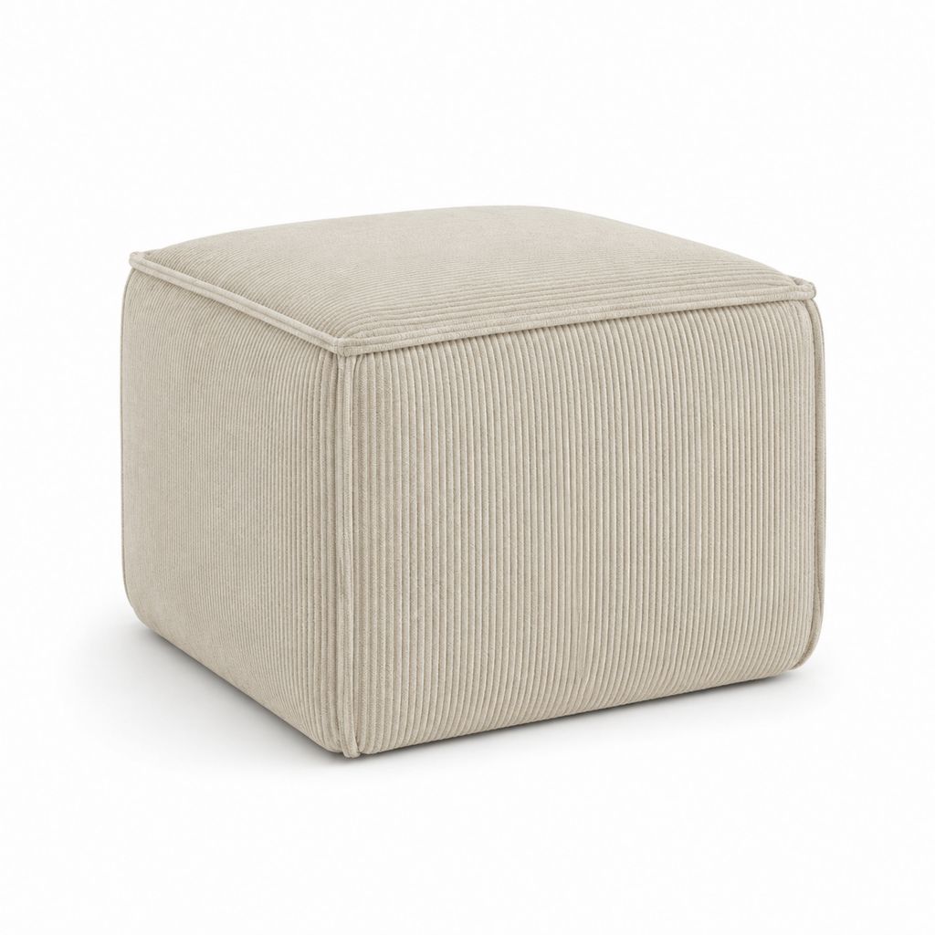 Pouf repose-pieds carré beige en velours côtelé polyester 45 x 45 x 45 cm