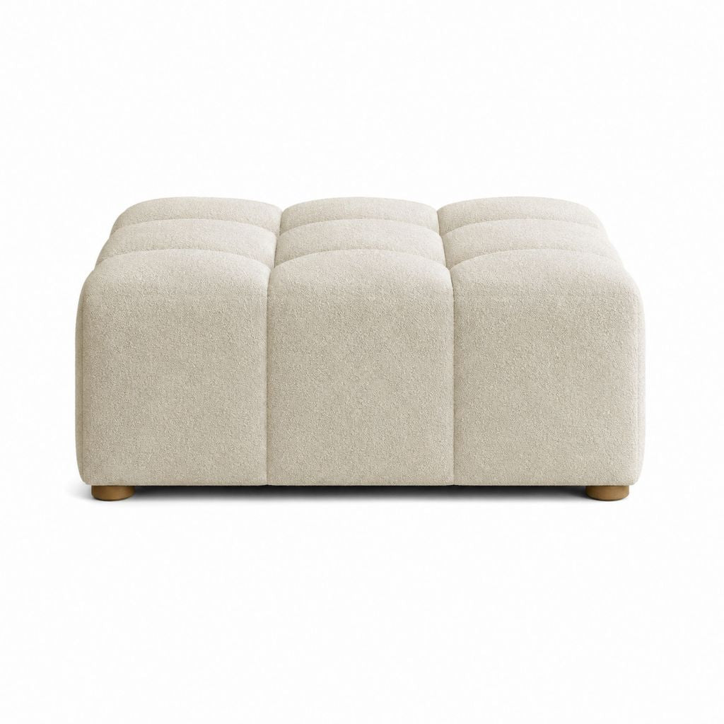 Pouf repose-pieds rectangulaire beige en polyester bouclé 120 x 80 x 42 cm