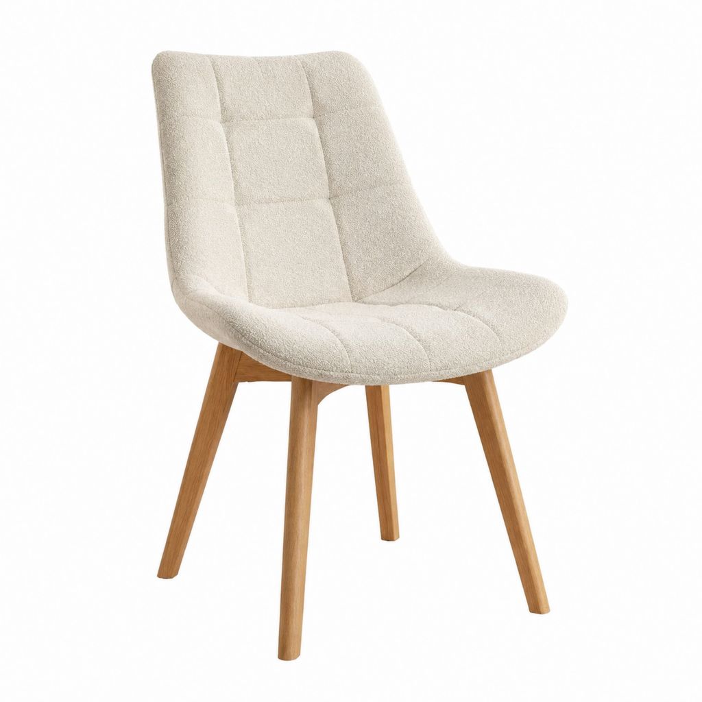 Chaise de salle à manger beige en polyester bouclette avec pieds en chêne massif 54 x 60 x 85 cm