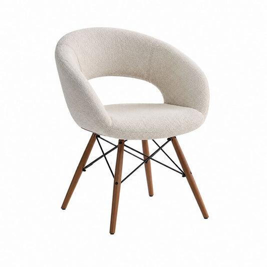Chaise de salle à manger avec accoudoirs écrue en polyester bouclette pieds en hêtre 58 x 57 x 80 cm