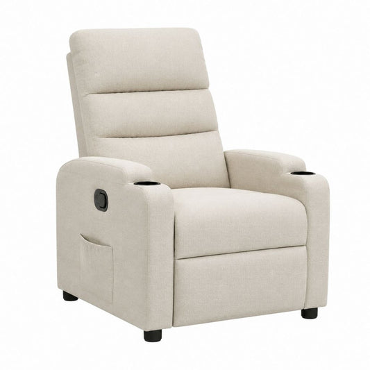 Fauteuil relax inclinable manuel beige en polyester avec porte-gobelets 89 x 93 x 102 cm