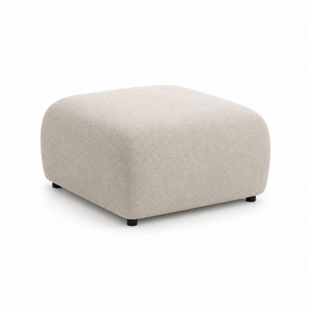 Pouf repose-pieds rectangulaire beige en polyester bouclé 80 x 60 x 42 cm
