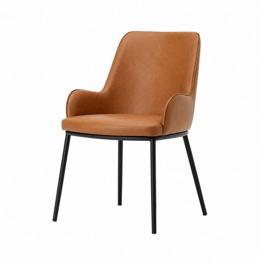 Chaise de salle à manger avec accoudoirs cognac en cuir synthétique PU et acier 56 x 61 x 87 cm