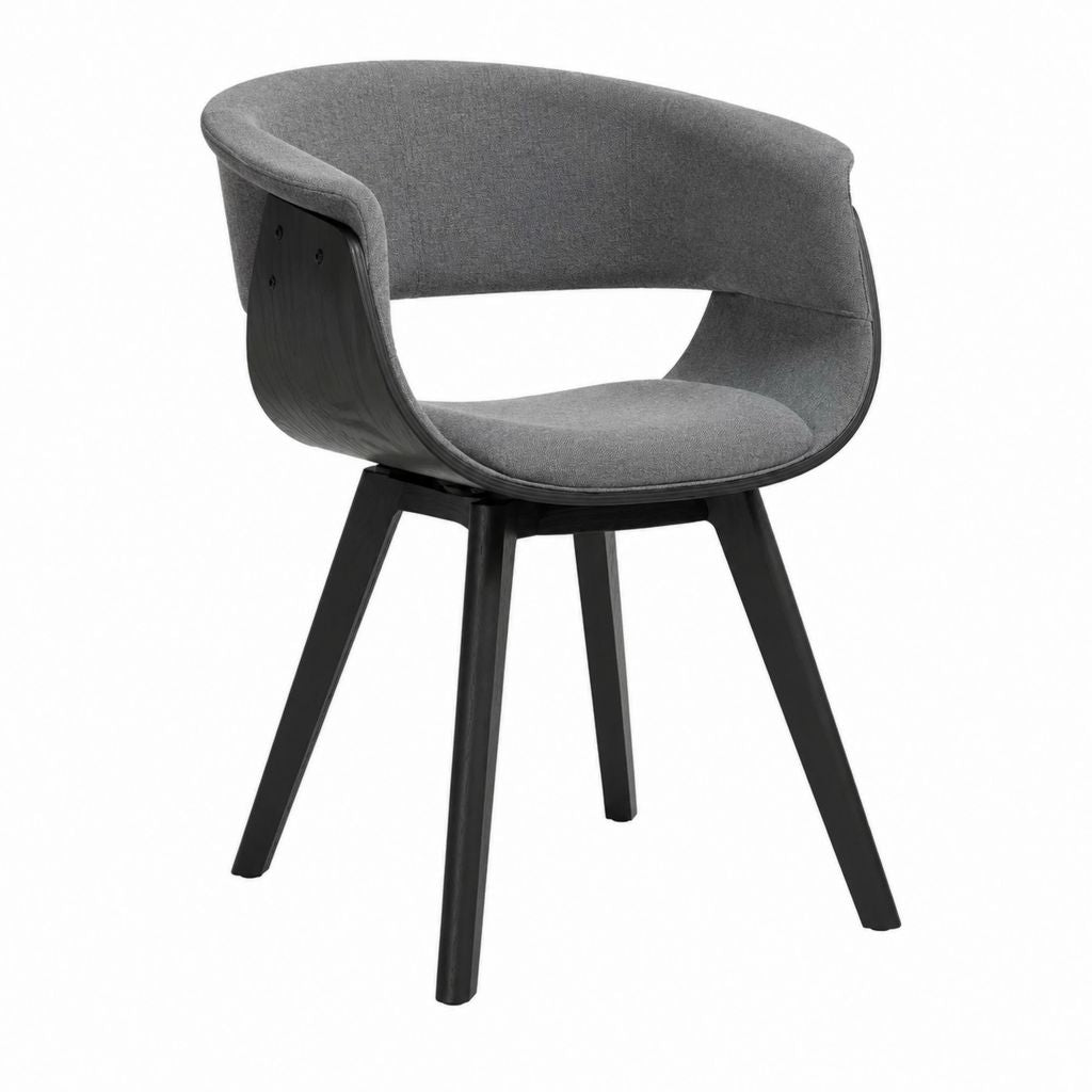 Chaise de salle à manger avec accoudoirs grise en contreplaqué et polyester forme arrondie 57 x 57 x 78 cm