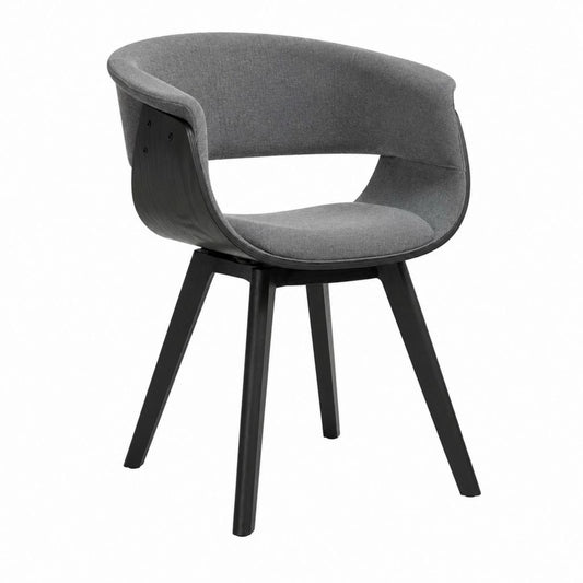 Chaise de salle à manger avec accoudoirs grise en contreplaqué et polyester forme arrondie 57 x 57 x 78 cm
