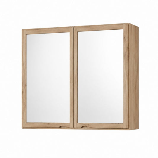 Armoire de salle de bain à miroir double porte chêne clair en MDF 80 x 60 x 15 cm