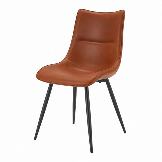 Chaise de salle à manger marron en cuir synthétique PU forme ergonomique avec pieds en acier 46 x 57 x 88 cm