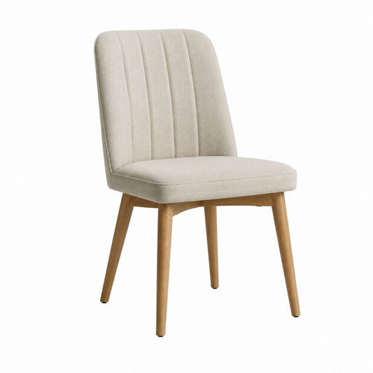 Chaise de salle à manger beige en polyester avec pieds en hévéa massif 48 x 57 x 86 cm
