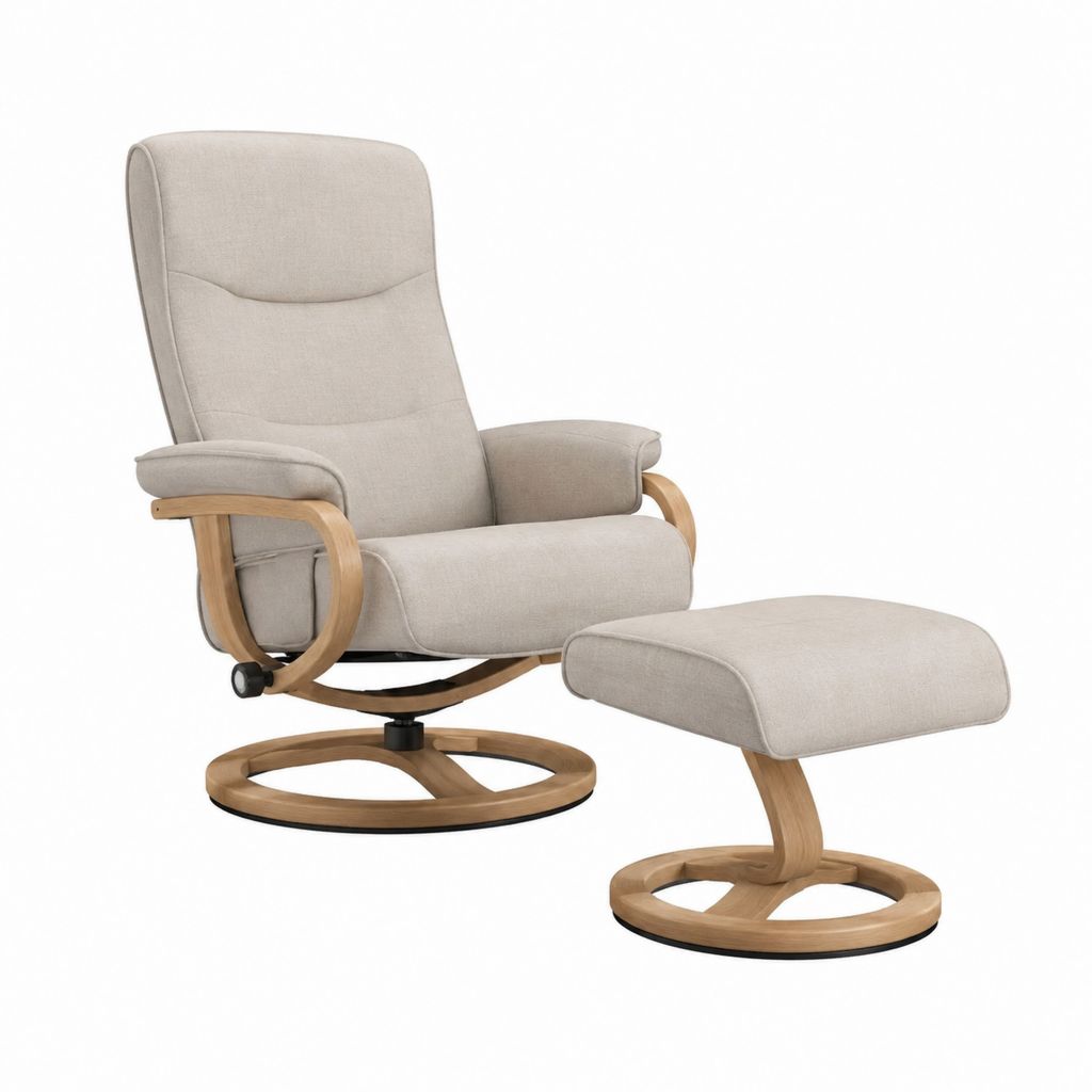 Fauteuil relax inclinable pivotant avec repose-pieds beige en polyester et contreplaqué 79 x 81 x 106 cm