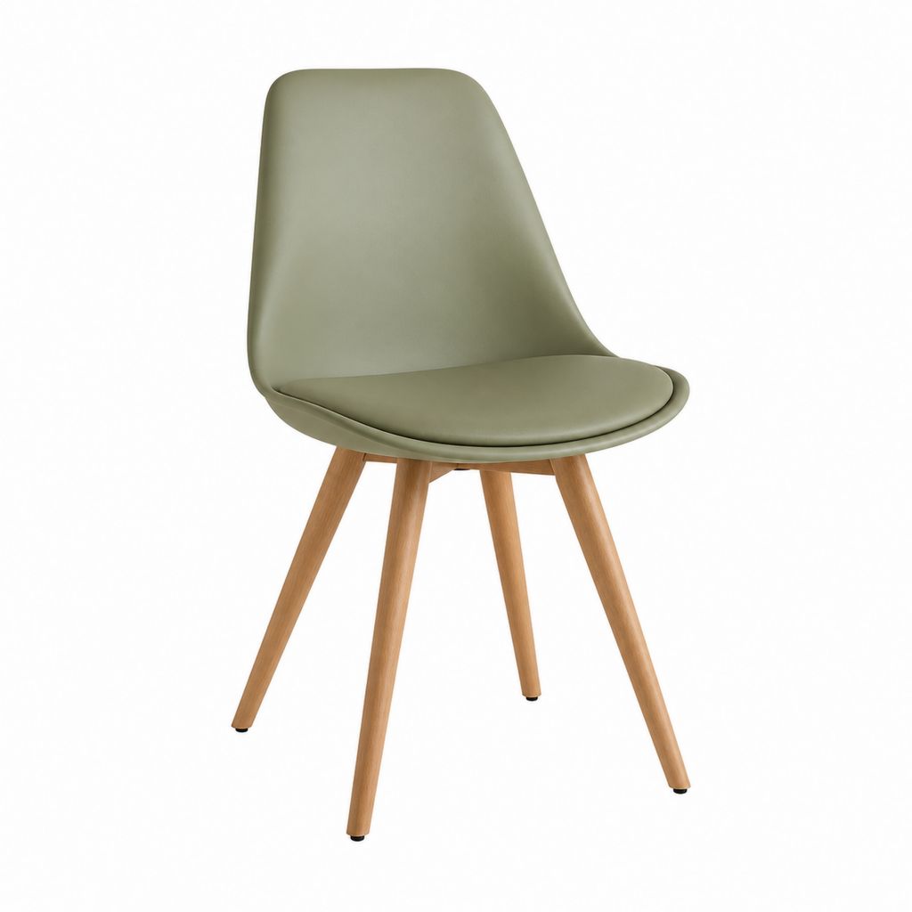 Chaise de salle à manger verte en PU avec pieds en hêtre massif 48 x 55 x 83 cm