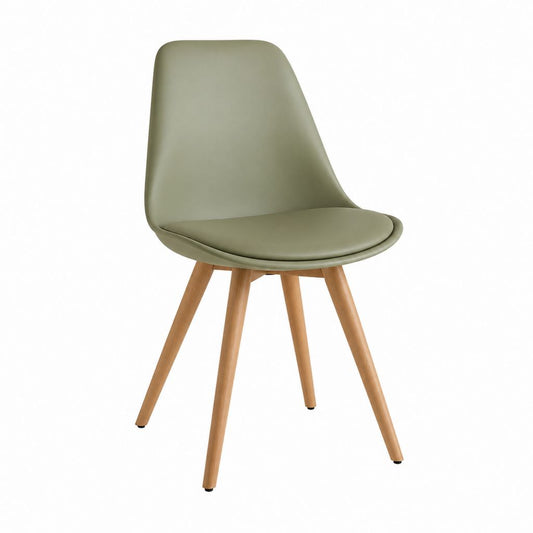Chaise de salle à manger verte en PU avec pieds en hêtre massif 48 x 55 x 83 cm