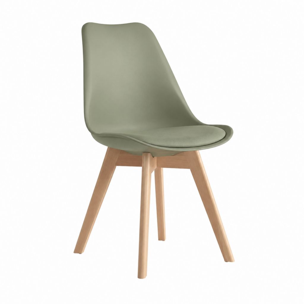 Chaise de salle à manger vert sauge en polypropylène et hêtre massif 82 x 48 x 55 cm