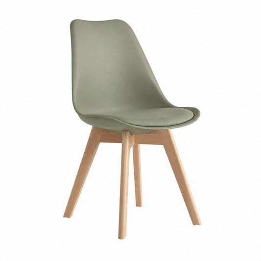 Chaise de salle à manger vert sauge en polypropylène et hêtre massif 82 x 48 x 55 cm