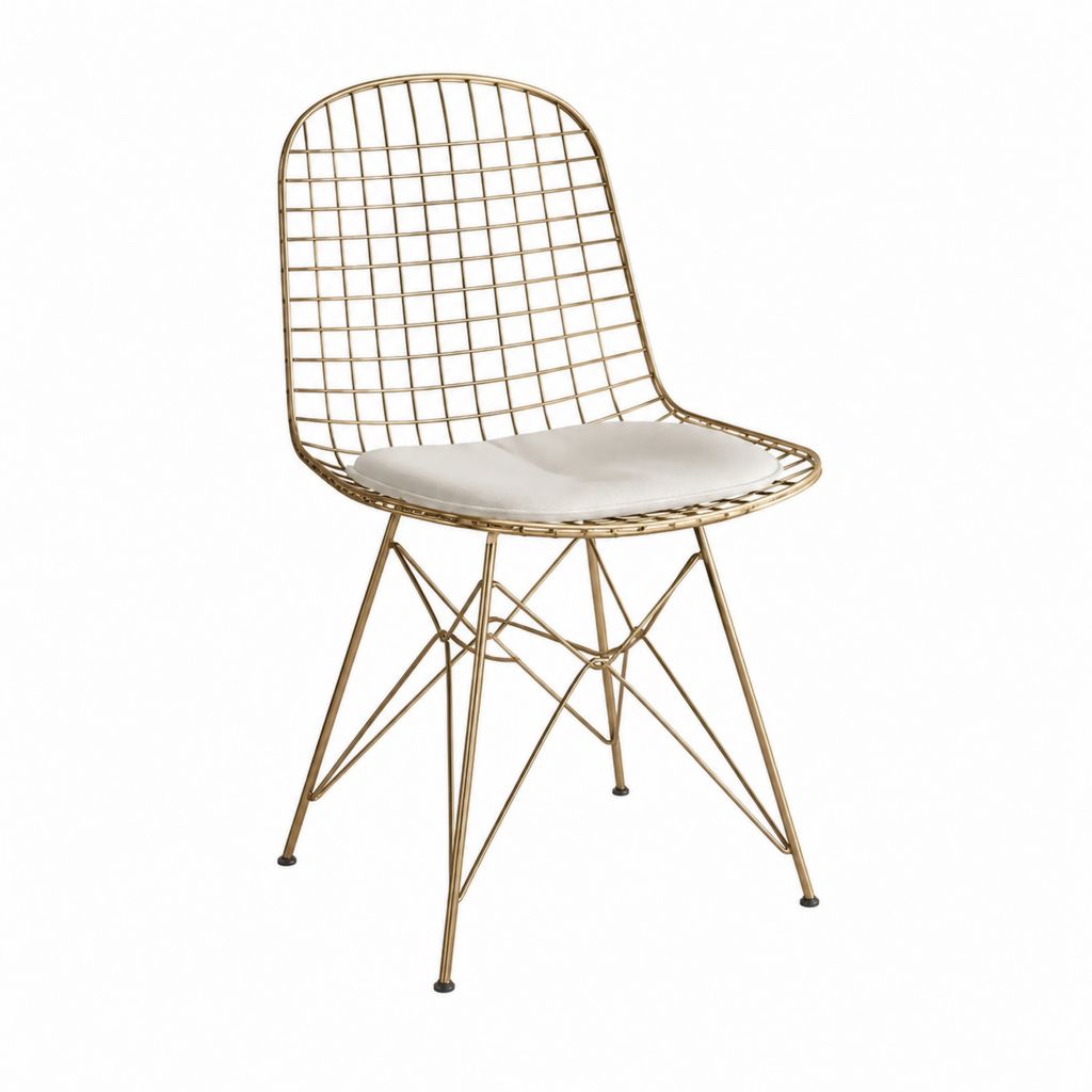 Chaise de salle à manger dorée en acier avec coussin blanc 49 x 54 x 84 cm