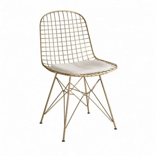 Chaise de salle à manger dorée en acier avec coussin blanc 49 x 54 x 84 cm