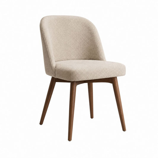 Chaise de salle à manger beige en polyester bouclé avec pieds en hévéa massif 49 x 57 x 82 cm