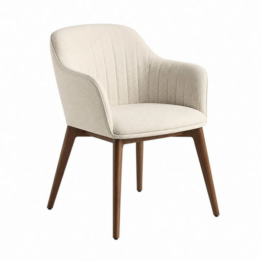 Chaise de salle à manger enveloppante crème en polyester avec pieds en bois massif 58 x 60 x 82 cm