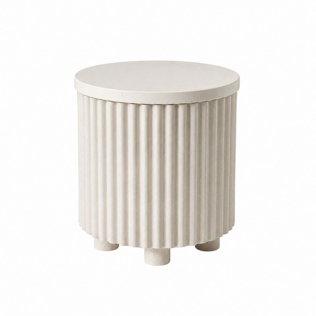 Table d'appoint ronde beige en béton moulé Ø 40 cm hauteur 45 cm