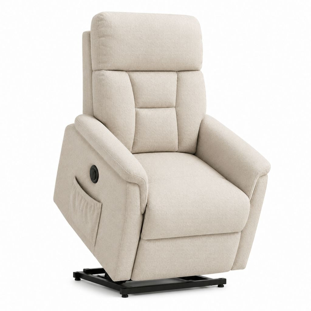 Fauteuil releveur électrique inclinable écru en polyester 80 x 94 x 105 cm