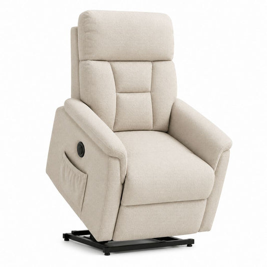 Fauteuil releveur électrique inclinable écru en polyester 80 x 94 x 105 cm