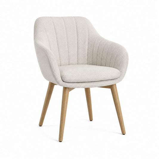 Chaise de salle à manger enveloppante beige en polyester et hévéa massif 58 x 61 x 82 cm