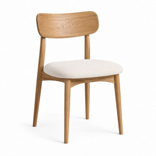 Chaise de salle à manger en chêne massif naturel avec assise rembourrée en polyester écru 80 x 50 x 55 cm