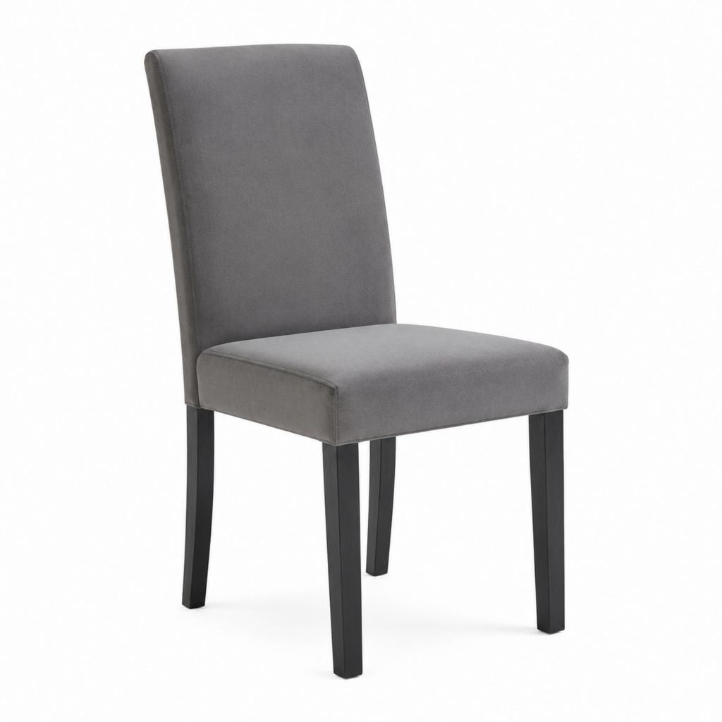Chaise de salle à manger grise en velours polyester avec pieds en bois massif 44 x 57 x 96 cm