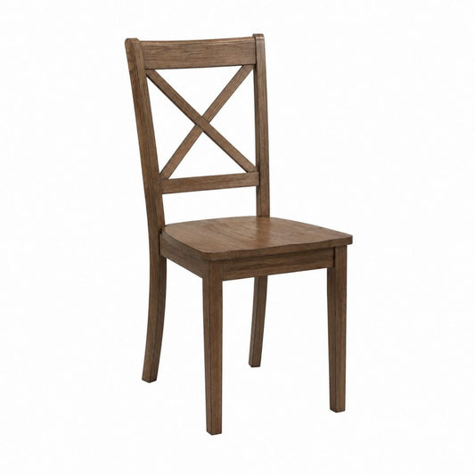 Chaise de salle à manger marron en bois massif d'hévéa avec dossier croisé 45 x 50 x 100 cm