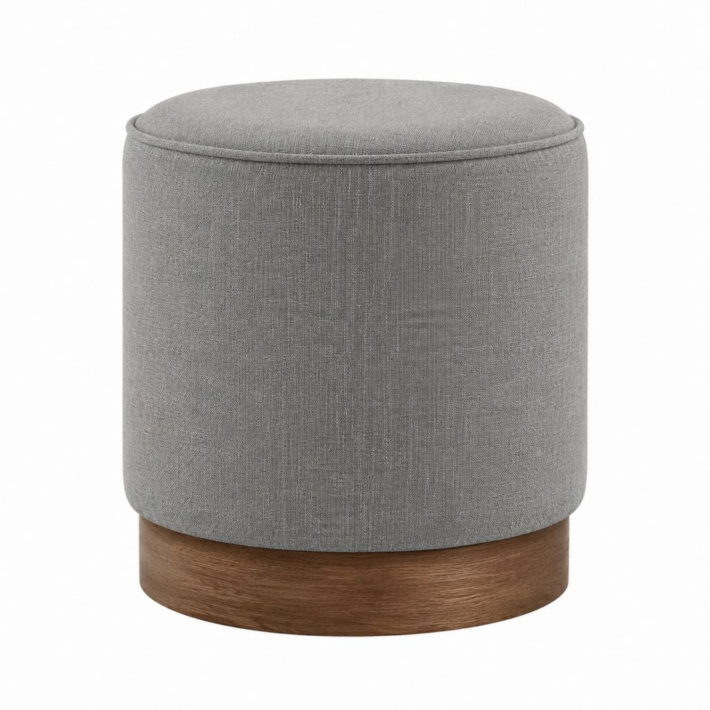 Repose-pieds rond gris en polyester avec base en MDF plaqué bois Ø 45 cm x H 45 cm