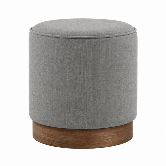 Repose-pieds rond gris en polyester avec base en MDF plaqué bois Ø 45 cm x H 45 cm
