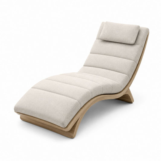 Fauteuil relax inclinable beige en polyester avec structure en contreplaqué cintré 165 x 65 x 85 cm